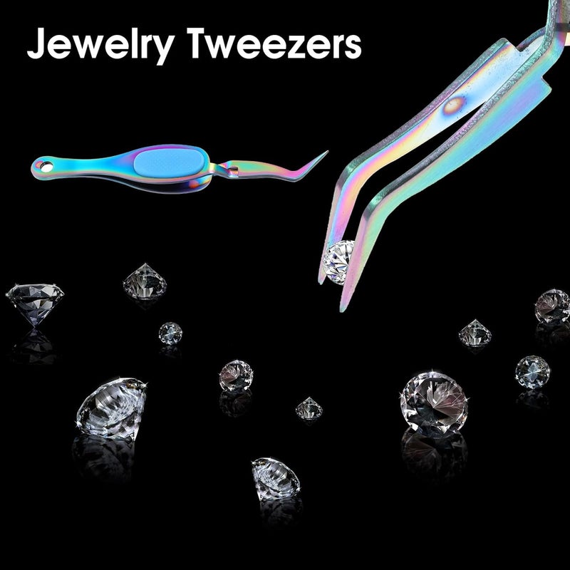 Jeffdad 2 Pcs Reverse Tweezers, Precision Craft Tweezers Crossing Lock Tweezers Fine Tip Grip Reverse Curved Bent Straight Tweezers for Crafting, Jewelry, Laboratory Work (Titanium, Blue) - Image 5